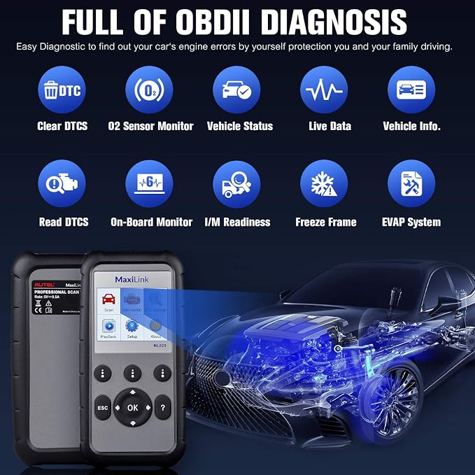 2026 New Autel ML629 OBD2 Scanner, ABS SRS Engine Transmission Diagnostic Scan Tool, Mechanic Full OBDII Code Reader w/DTC Lookup AutoVIN, OBD2 Live Data, Up of AL619 AL629 for Professionals DIYers