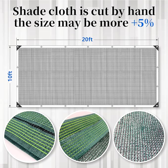 90% Blackish Green Shade Cloth, 10x20FT Resistant Garden Sun Shade Net, Durable Mesh Shade Tarp with Reinforced Grommets for Greenhouse, Plant, Chicken Coop, Pergola, Swimming, Canopy，Patio，Garden