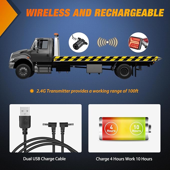 Nilight Magnetic Trailer Towing Light Kit 2PCS 58LED Wireless Tow Rechargeable Rear Stop Turn Running Lights for 10-30V Trailers Trucks RVs Vans Boats