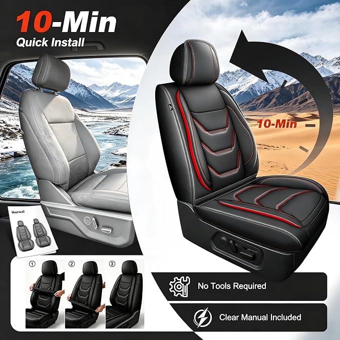 for Ford F150 SuperCrew Seat Covers 2009-2026 Full Set All Trims | Custom Leather F250/F350/F450 Seat Covers 2017-2026 XL XLT Lariat Platinum King Rach Limited Airbag Safe Full Waped,Black&Red