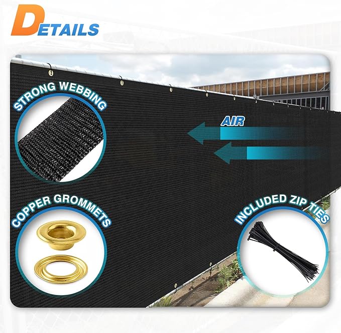 TANG 6' x 50' Privacy Fence Screen Black Shade Cloth with Grommets, Chain Link Fence Panels Outdoor Mesh Fabric Fencing, Balcony Windscreen Cover,Temporary Garden Fencing for Yard Deck Pool