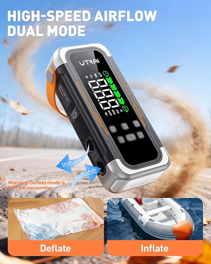 UTRAI Jump Starter with Air Compressor, 6000A Peak Battery Jumper Starter Portable (All Gas & 10.0L Diesel) with 150PSI Tire Inflator & Air Blower, PD 30W Fast Charge, 12V Jump Box Jump Pack