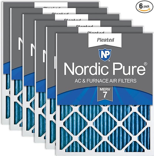 Nordic Pure 25x25x1 (Actual Size: 24 1/2 x 24 1/2 x 3/4) Pleated MERV 7 Air Filters 6 Pack
