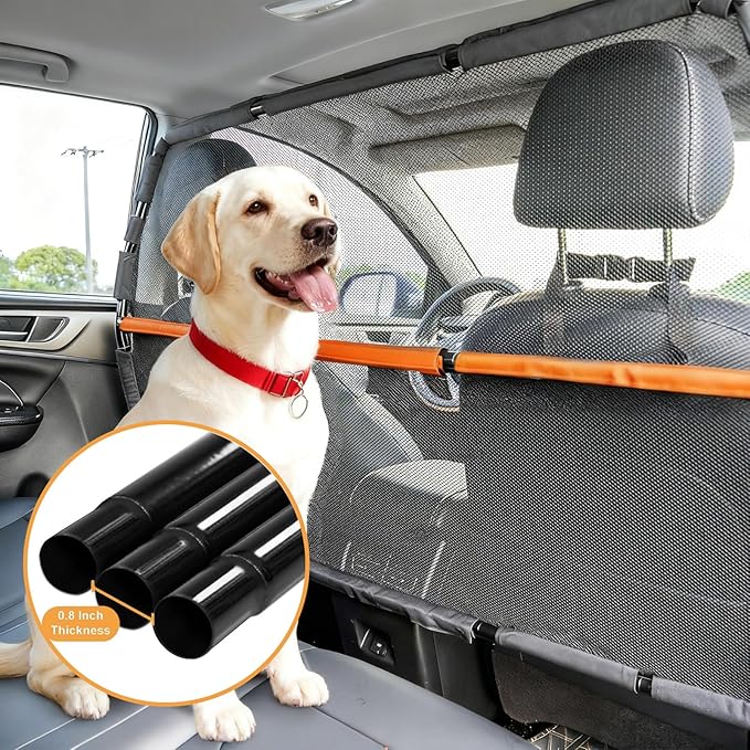 50" Dog Barrier for SUV & Truck, Pet Car Barrier Behind Front Seat – Dog Gate for Cargo Area, Back Seat Divider with See Through Net Mesh for Safety & Travel