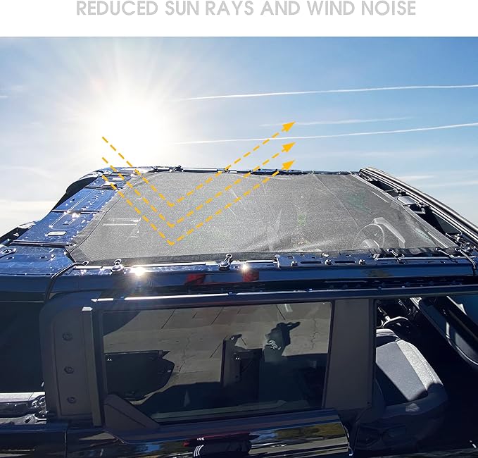 sukemichi Sunshade for Ford Bronco,Mesh Sun Shade Bikini Top Cover Bimini Top for Ford Bronco Accessories 2021 2022 2023 2024 2025 2026 4 Door - Blocks UV, Wind, Noise (Grey)