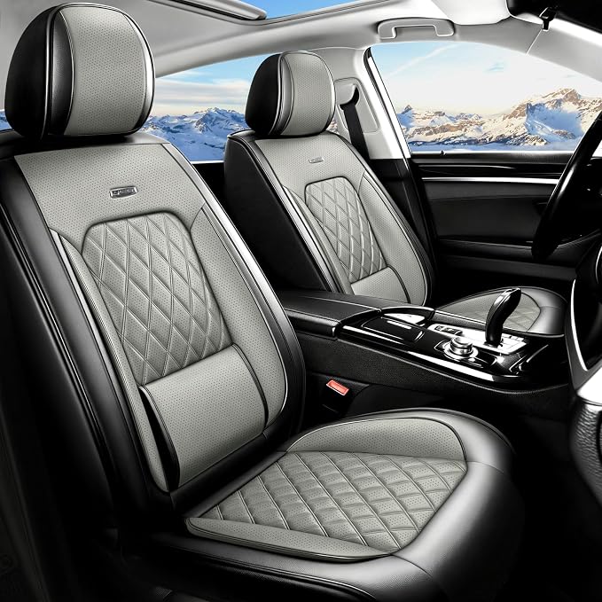 Fit Edge Car Seat Covers for Ford Edge 2007-2025 2026 - Luxury Leather, Anti-Slip, All-Weather Seat Cushions, Waterproof & Breathable, Airbag Compatible, Full 5-Seat Set (Gray)
