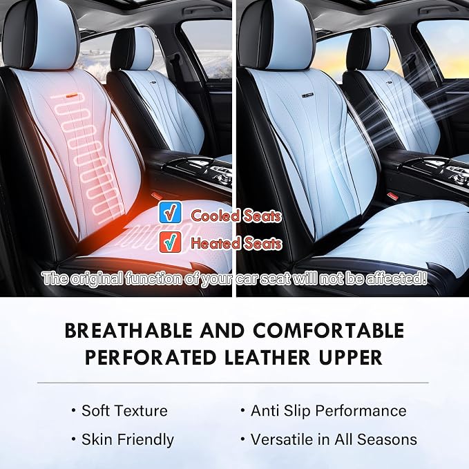 Coverado Front Seat Covers, 2 Pack Waterproof Seat Cover for Cars, Premium Leather Seat Covers, Front Seat Car Seat Protectors, Driver Car Seat Cushions Universal Fit for Most Vehicles (Black&Blue)