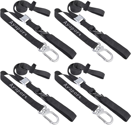 Ayaport Motorcycle Tie Down Straps 1.5” x 8’ (with Swivel Carabiner Hooks) Cam Buckle Tie Downs, Handlebar Strap for Dirt Bike, Motor Bike, Kayak, Car, Truck, Boat, Cargo, Black (1.5" x8'-4pcs)