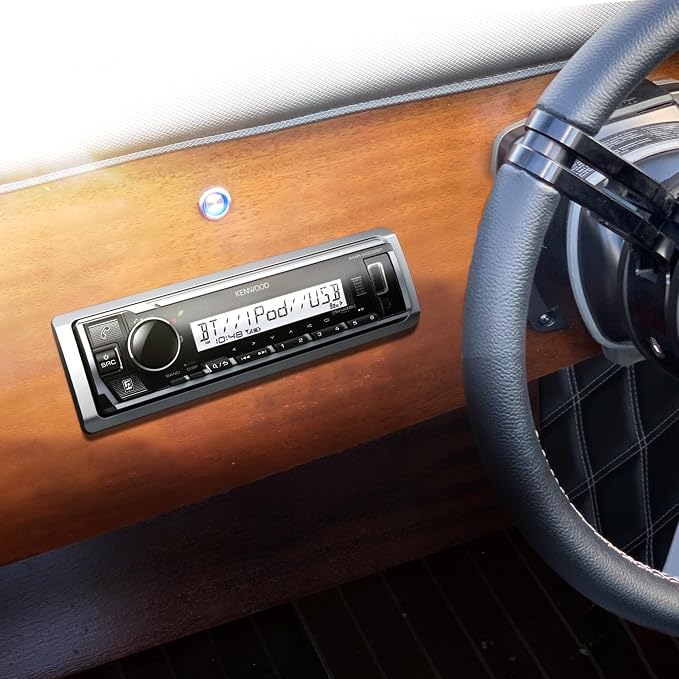 KENWOOD KMR-M332BT Car & Marine Stereo - Single Din, Bluetooth Audio, USB MP3, Aux in, AM FM Radio SiriusXM Ready, Weatherproof, Multi Color Illumination