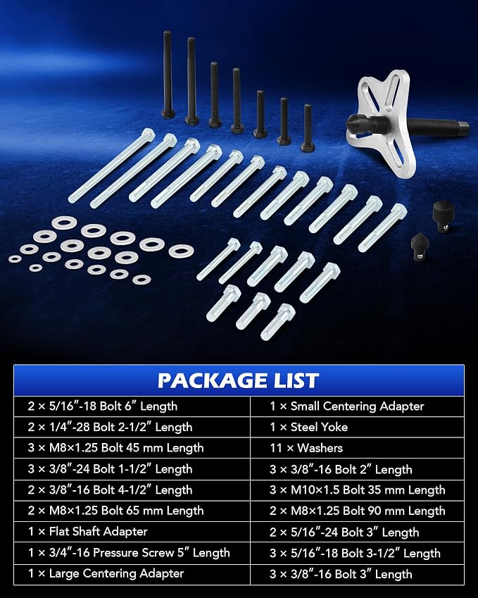 Orion Motor Tech Harmonic Balancer Puller Kit, 49pc Power Steering Pulley Puller Installer Tool Set, Heavy Duty Steering Wheel Puller Tool Kit for Flange Type Gear and Crank Puller
