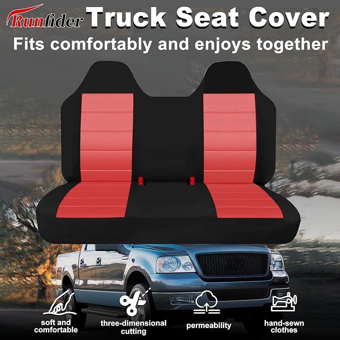 Custom Bench Seat Covers for Ford F150 1999 2000 2001 2002 2003 2004 Heavy Duty Cloth Protector Interior Accessories，Waterproof & Machine Washable - Red