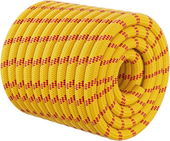 Double Braided Arborist Rigging Rope - 1/2 in X 100 ft 48 Strands Rappelling Outdoor Pulling Heavy Duty Polyester Bull Rope for Swing Tree Work Camping Rescue Hiking - Yellow