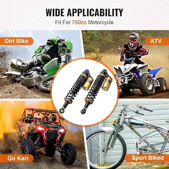 13.4 inch Universal Motorcycle Rear Air Shock Absorbers 340mm for HONDA for Suzuki for Yamaha for Kawasaki ATV Go Kart Quad Dirt Sport Bikes,Gold