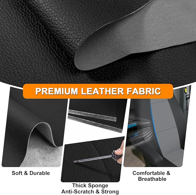 Leather Seat Cover Compatible with Peterbilt Model 579, 579EV, 589, 567, Bottom Back & Armrest Cover, Long Armrests 17in, Driver or Passenger 33in High Back Seat Cover