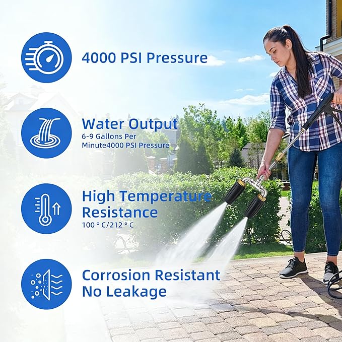 Dual Turbo Nozzle Pressure Washer, Dual Pressure Washer Nozzle, 360° Rotating 4000 PSI Turbo Nozzle with 1/4" Quick Connector 2.0 Orifice, 304 Stainless Steel for Driveway/Deck Clean(Black)