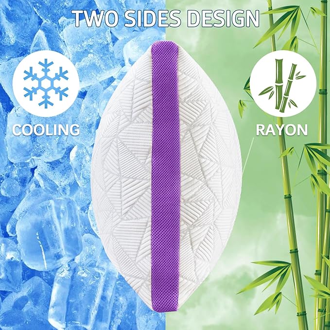 BETU Cooling Pillows Queen Size Set of 2, Shredded Memory Foam Pillows Cool for Hot Sleepers, Adjustable Firm Soft Support Bed Pillow Perfect for Back Neck Pain and Side Sleeping with Cover, Purple