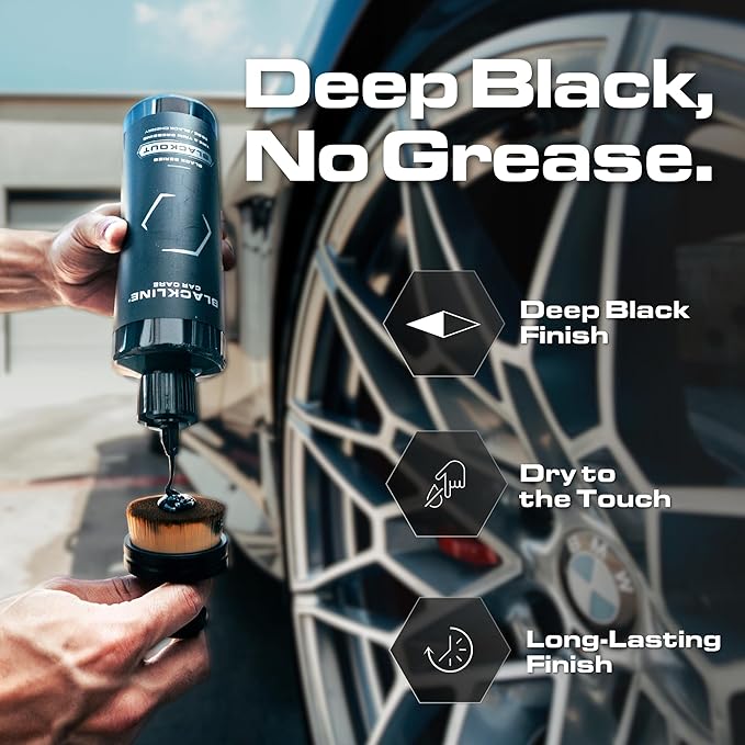 Blackline Car Care - Blackout Trim & Tire Dressing - Best Tire Shine No Sling Formula - Water Based Protection for Car Tires & Trim - Safe for Cars, Trucks, SUVs & More - 16 fl oz (Pack of 4)