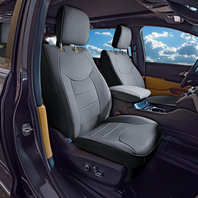 FH Group Custom Fit Car Seat Covers Specifically Made for Chrysler Pacifica 2021-2025 Front - Front Set (with DVD & Armrest), Faux Leather, Solid Gray