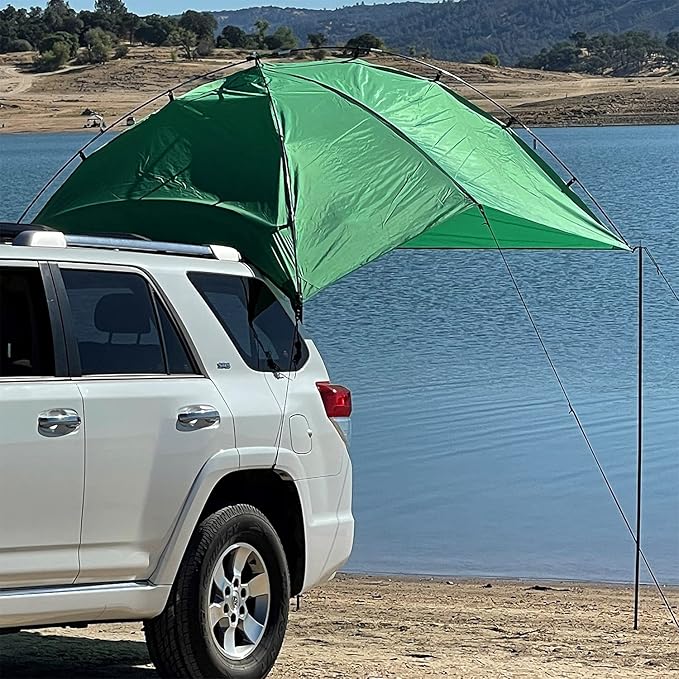 Kamp-Rite KAMPAWN319 SUV Sport Multi Use Outdoor Shade Shelter Tent Camping Awning w/ 3 Poles, 2 Legs, & Carry Bag, Jolly Green