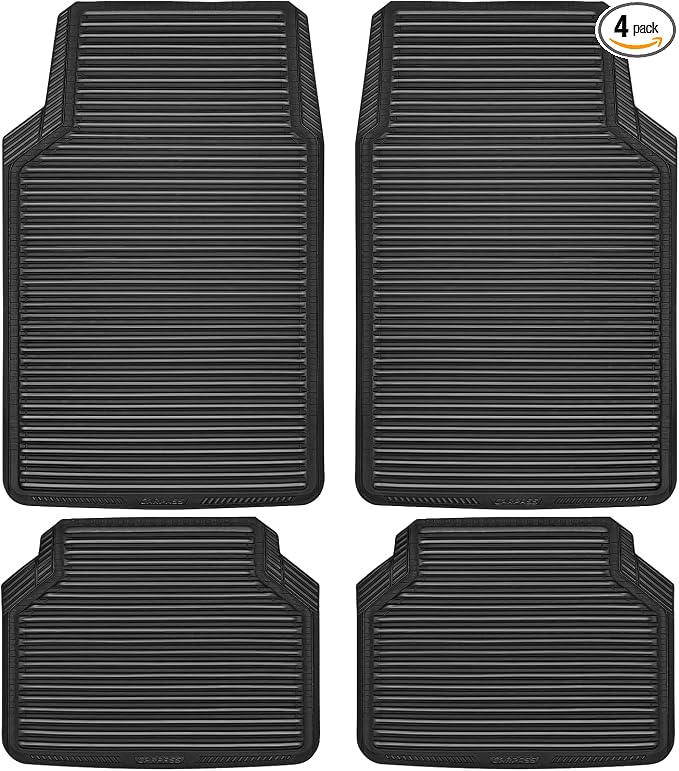 CAR PASS Rubber Floor Mats, All Weather Full Set 4-Piece, Waterproof Automotive Mats Trim to Fit Most Cars Sedans SUVs Vans, Heavy Duty Anti-Slip Easy Clean, All Black