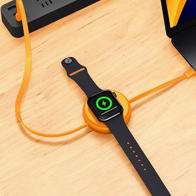 2-in-1 Retractable Cable with Wireless Charger-Orange