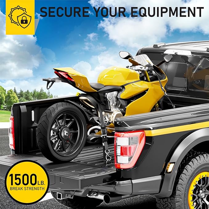 AUGO Self-Locking Retractable Ratchet Straps | 2 Heavy Duty Self-Tensioning Retractable Tie Down Straps with Soft Loops & Storage Bag | for Motorcycle, Truck, Cargo | 1500Lb Break Strength 1” x 12’