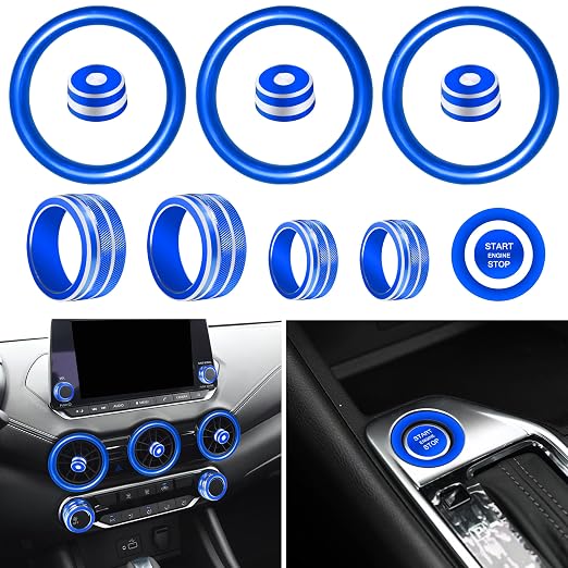 for Nissan Sentra 2025 2024 2020-2023 Accessories Knob Cover Set - Volume Tune Knob Covers, Air Conditioner, Air Vent Outlet Rings/Covers Push Start Stop Button Ring Trim for Sentra, 12Pcs (Blue)