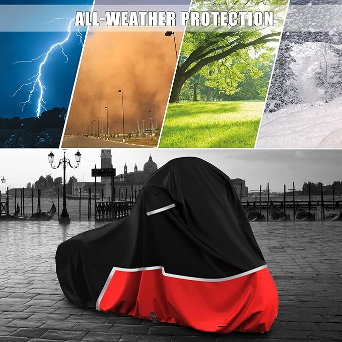 Harley Davidson Touring Motorcycle Cover - 420D Oxford Cloth, Waterproof for Snow, Rain & Dust Protection, Fits Electra Glide, Road King, Street Glide & CVO Models