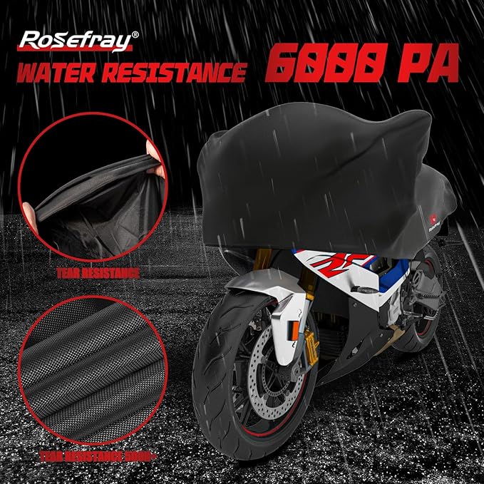 Rosefray 420D Motorcycle Half Cover-Outdoor Waterproof All Weather Protection Lightweight Half Cover,Black L Size for Most Touring Models Harley Davidson,Honda Goldwing,Road King Street Glide