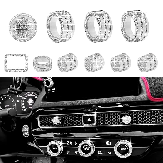 for Honda Civic Accessories 2026 2025 2022-2024 for CRV 2026 2025 2024 2023 for Acura Integra 2025 2024 2023 Hazard Light, AC Knob Cover, Air Vent, Radio, Push Start Button Cover Ring 11Pcs (Bling)