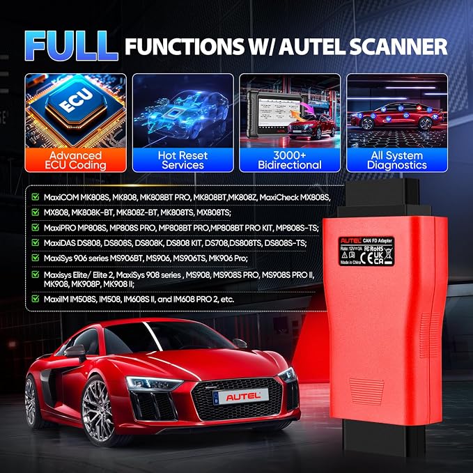 2026 Autel CAN FD Adapter, Support CANFD Protocol for GM 2020+, for Ford 2021+, for FCA Cars 2020+, for Toyota 2020+, etc., Work with Autel OBD2 Scanner MK808S MX808S MaxiSys Elite MK908 MS908 MS906BT