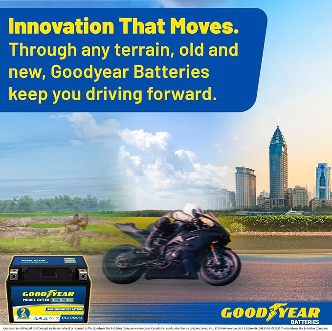 Goodyear GYTX9-12 Volt 10 AH, 135 CCA, Rechargeable High-Performance, Maintenance Free, SLA - AGM Battery for Motorcycle, ATV, UTV, 4-Wheeler, Snowmobile, Watercraft and more!