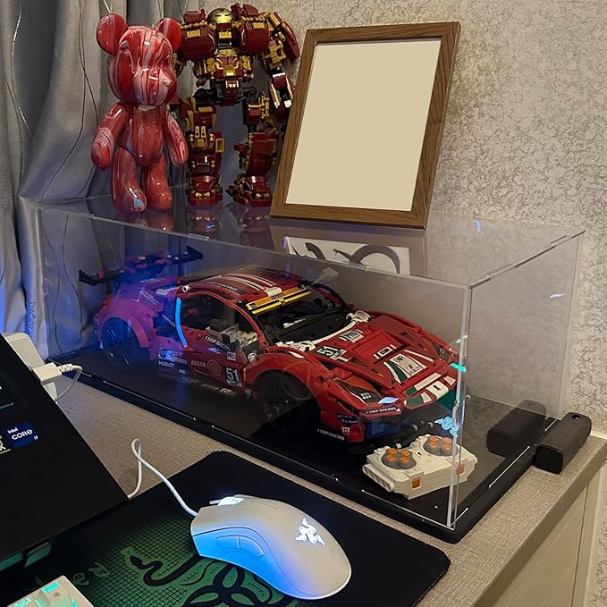 Choowin Acrylic Display Case for Lego Car Display for Lego Porsche 911 McLaren P1 Ferrari SP3 Display Thickened Clear Acrylic Display Cases for Collectibles Assemble Dustproof Display Box(White Base)