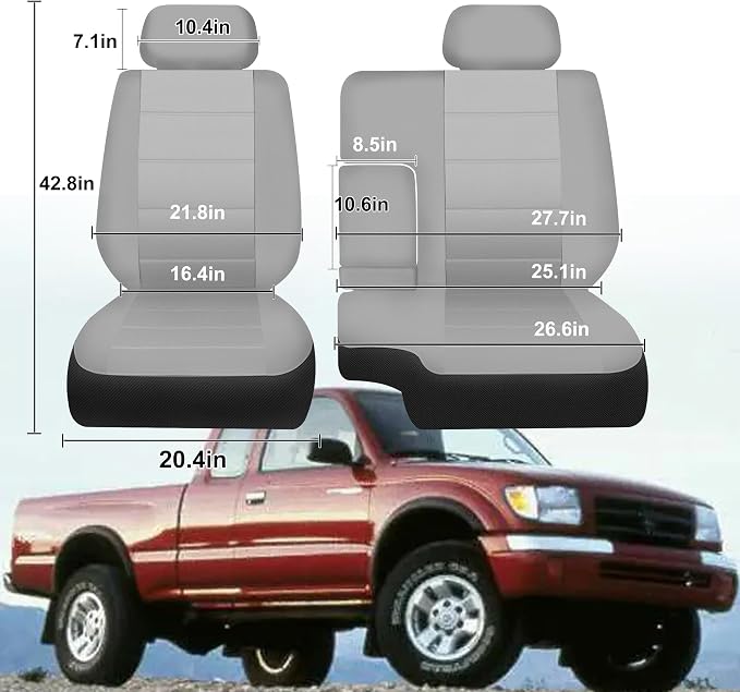 60/40 Split Bench Seat Covers for Toyota Tacoma 1995 1996 1997 1998 1999 2000 Heavy Duty Cloth Protector Interior Accessories with Console Covers，Waterproof & Machine Washable,Silver
