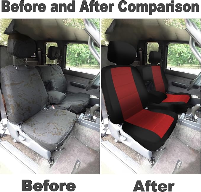 60/40 Split Bench Seat Covers for Toyota Tacoma 1995 1996 1997 1998 1999 2000 Heavy Duty Cloth Protector Interior Accessories with Console Covers，Waterproof & Machine Washable,Red