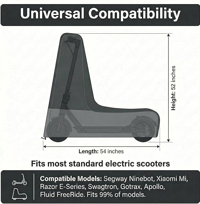 Durable Electric Scooter Cover Waterproof Outdoor Model, Fits 300W to 2000W Scooters Universal Weatherproof Dustproof Storage Cover with Drawstring (Black & Gray, Dimensions: 54“L x 28”W x 52"H)