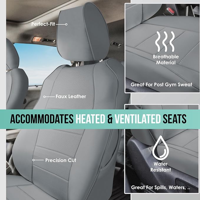 FH Group Custom Fit Car Seat Covers Specifically Made for 2021-2024 Toyota Sienna 7-8 Seater, Faux Leather Automotive Seat Covers - Front Set Solid Gray