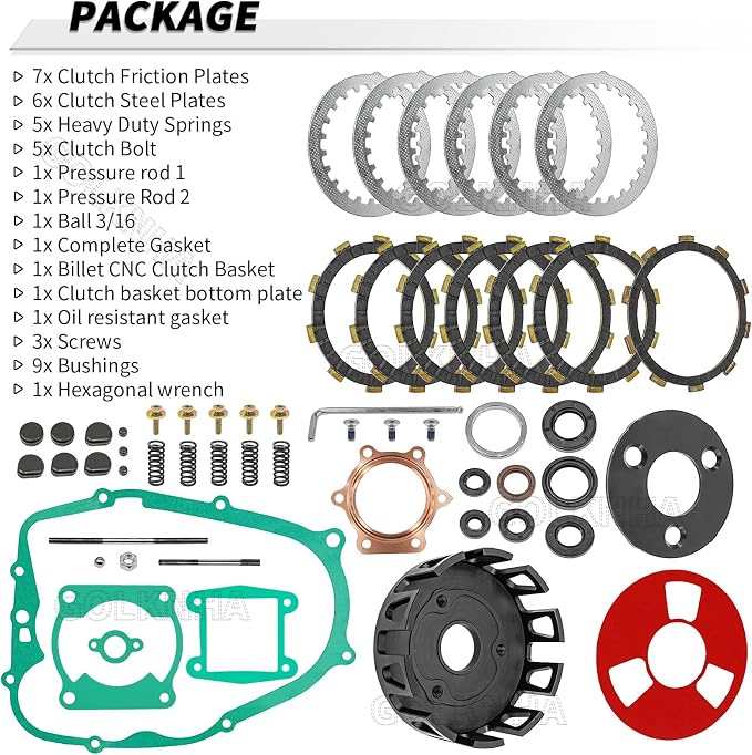 Clutch Kit & Friction Steel Plates,CNC Billet Clutch Basket with Complete Gasket Set for Yamaha Blaster 200 YFS200 1988-2006