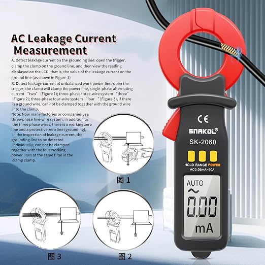 Digital AC Leakage Low Current Clamp Meter 0.01mA Resolution ACA MAX 60A 1999 Counts Auto Range Data Hold Ammeter Clampmeter Amperimetro Amperemetre Professional Micro Current Tester