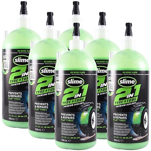 Slime 10194-6PK 2-in-1 Tire & Tube Sealant Puncture Repair Sealant, Premium, Prevent and Repair, Suitable for All Off-Highway Tires and Tubes, Non-Toxic, Eco-Friendly, 6 x 32 oz Bottles
