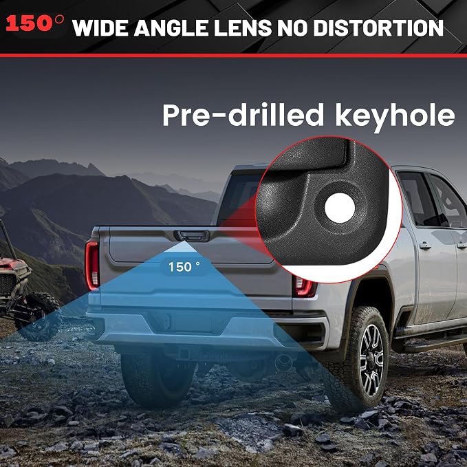 RED WOLF Tailgate Handle Reverse Backup Camera w/Car Stereo Wiring Harness Replacement for 2004-2014 Ford F150, 2008-2016 F-250/F-350/F450/F550 Pickup