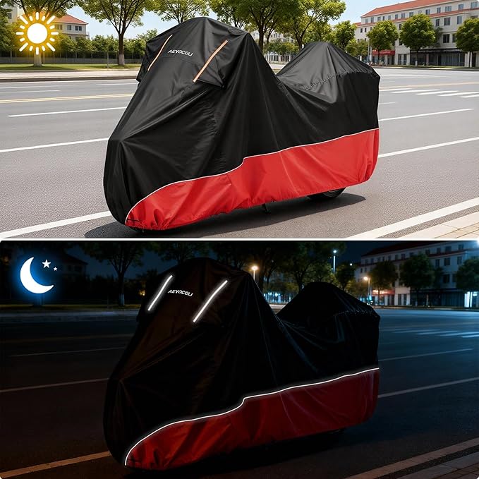 Waterproof Motorcycle Cover 420D Oxford Heavy Duty with Side Top Box Compatible with Harley Davidson Touring Ultra Limited Street Glide Road Glide Electra Glide (116" x 47" x 53")