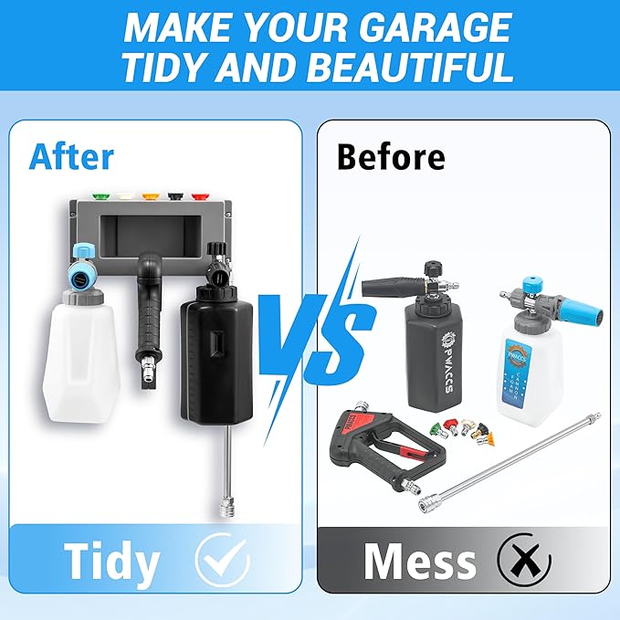 PWACCS Pressure Washer Gun Holder, Foam Cannon Holder, Pressure Washer Nozzle Tip and Wand Holder, 1/4" Quick Connect Automatic Foam Cannon Mount, Pressure Washer Accessories Storage Rack, 1 Pack
