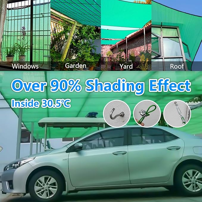 90% Blackish Green Shade Cloth, 6.5x13FT Resistant Garden Sun Shade Net, Durable Mesh Shade Tarp with Reinforced Grommets for Greenhouse, Plant, Chicken Coop, Pergola, Swimming, Canopy，Patio，Garden