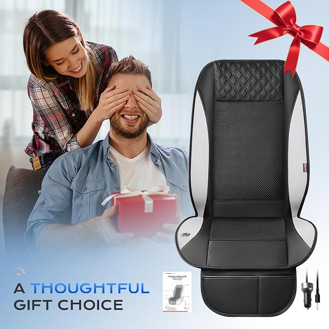 Coverado Cooling Car Seat Cover, Ventilated Seat Cushion with 3-Speed Adjustable Airflow, Gray Breathable Universal Seat Pad for Car SUV Truck Van