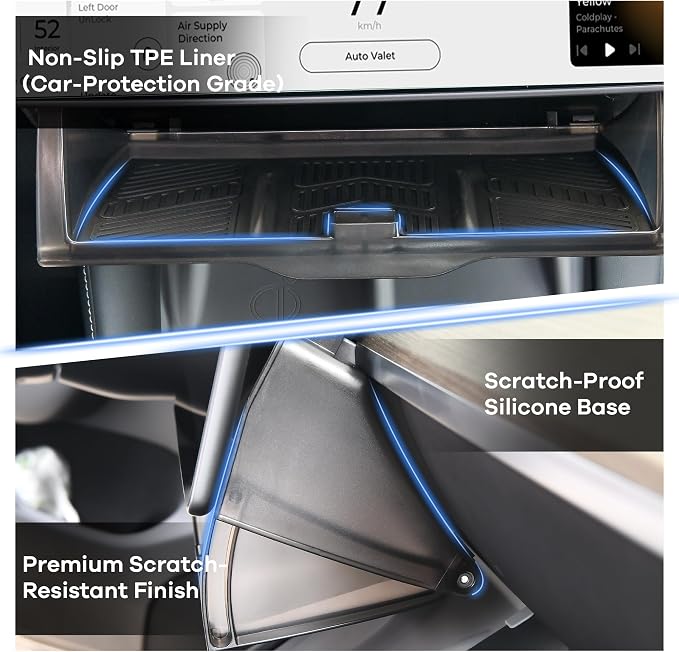 Under Screen Storage for Tesla Model Y/3 - Organizer Tray for Tesla Screen Compartment (Include Juniper & Highland), Enhanced Vehicle Interior with Secure Compartments (Black)