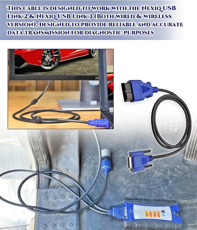 16 Pin OBD2 Cable Adapter Fits for Nexiq USB Link 2 & Nexiq USB Link 3 Fits for J1962 Vehicles Ford GM Dodge Mack Isuzu Hino ETC.