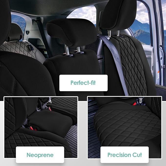 FH Group Custom Fit Car Seat Covers Specifically Made for Toyota Sienna 2021-2024, Black Ultraflex Neoprene 2nd Row Set Automotive Seat Covers, 8 Seater SUV Seat Covers, Toyota Accessories