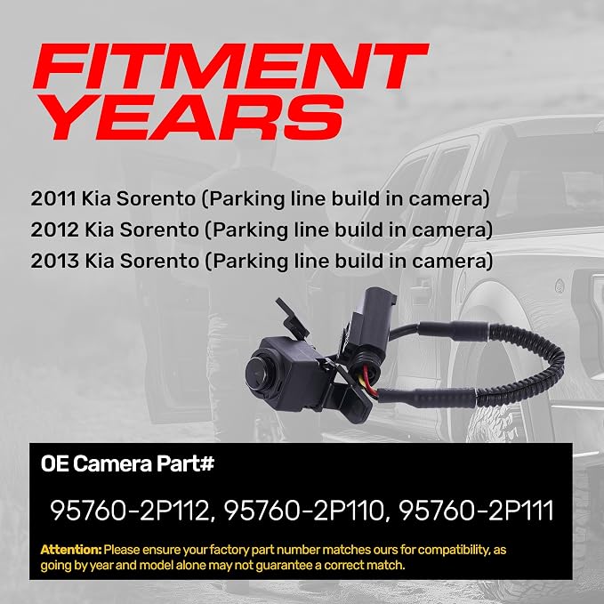 Master Tailgaters Replacement for Kia Sorento (2011-2013) Rear View Backup Camera OE Part # 95760-2P112, 95760-2P110, 95760-2P111