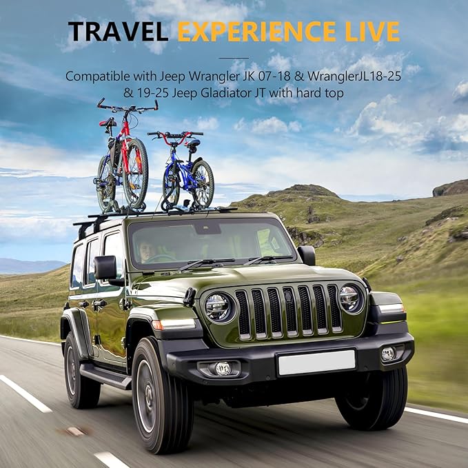 Tuyoung Roof Rack Cross Bars Lockable Compatible with Jeep Wrangler JK JL Gladiator JT 2007-2026, 2 & 4 Door 220lbs Heavy Duty Aluminum Crossbars Rooftop Kayak Bike Luggage Racks